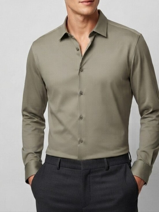 Boss Other - BOSS Men's Button-Front Shirt in Light Gray-Taupe, Performance Slimt Fit Large